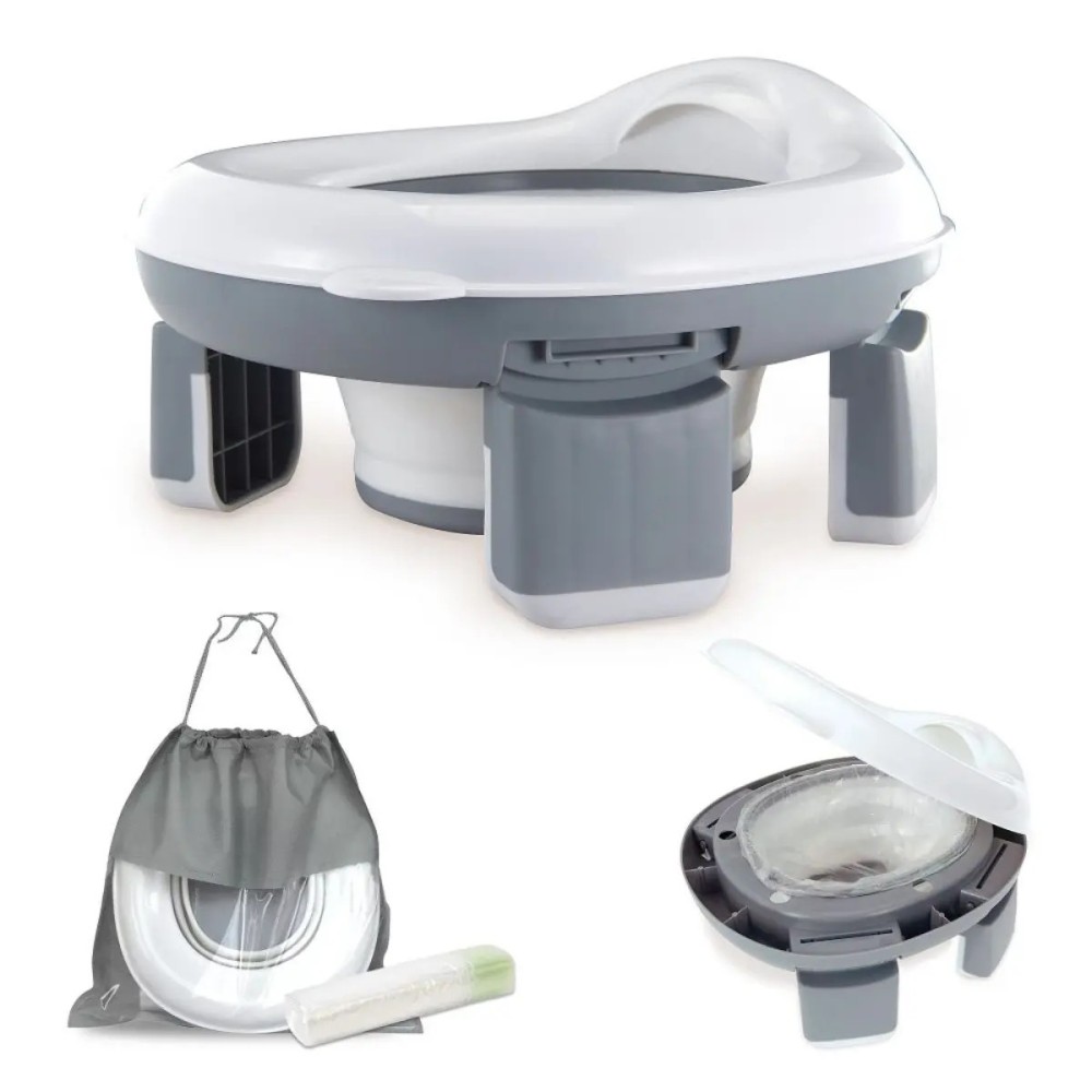 Orinal Portátil y Reductor de WC Plegable para Bebés 2 en 1 - Blanco/Gris