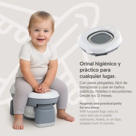 Orinal Portátil y Reductor de WC Plegable para Bebés 2 en 1 - Blanco/Gris