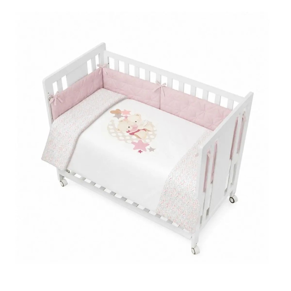 FUNDA NORDICA REVERSIBLE DESENFUNDABLE CON RELLENO+CHICHONERA MOD. FLORES PETALOS ROSA INTERBABY