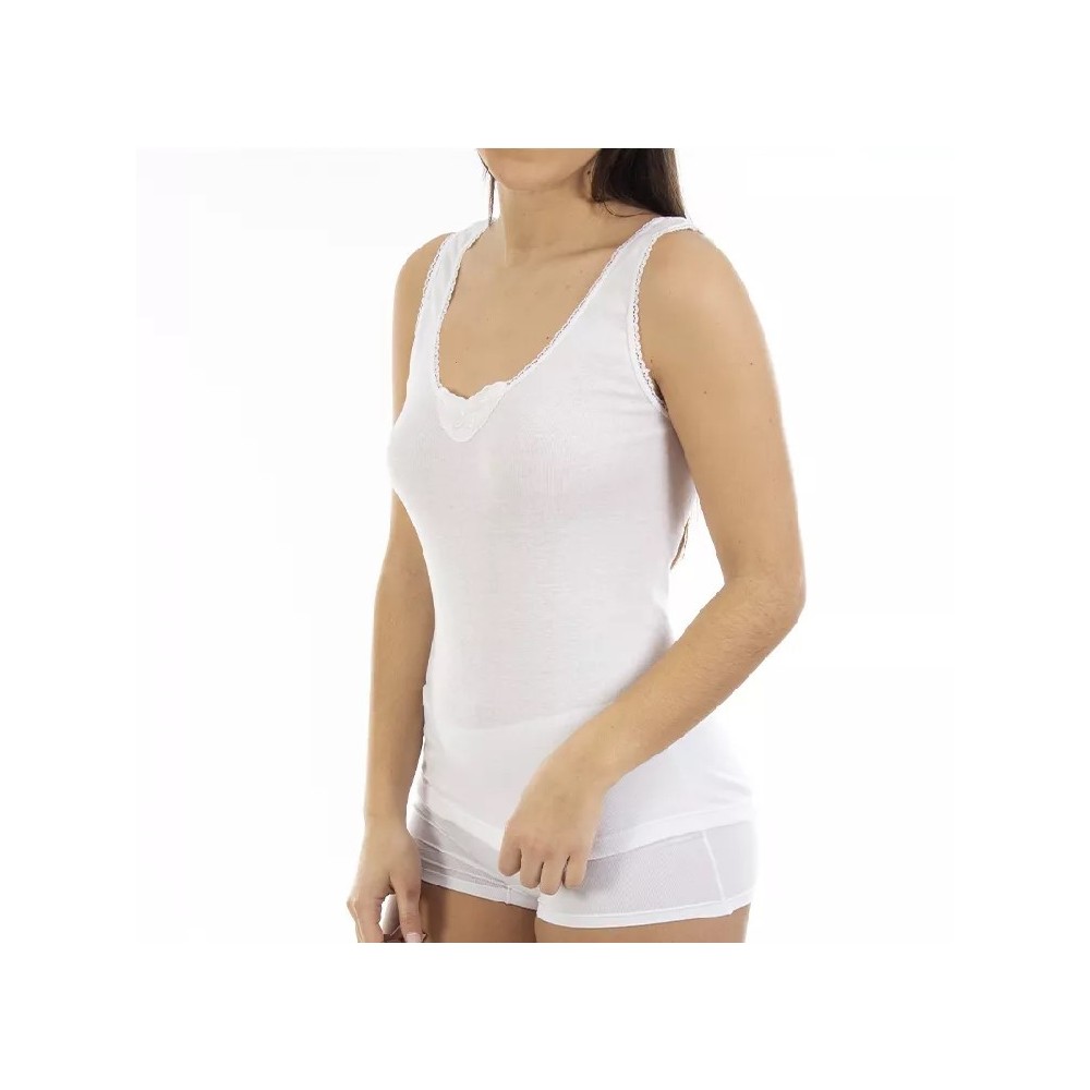 Camiseta mujer tirante ancho bordado