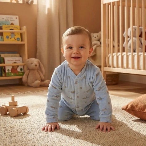 Pelele de Bebé de Velour Estampado – Azul
