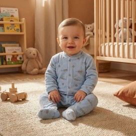 Pelele de Bebé de Velour Estampado – Azul