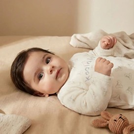 Pelele de Bebé de Velour Estampado "Koalala" – Blanco