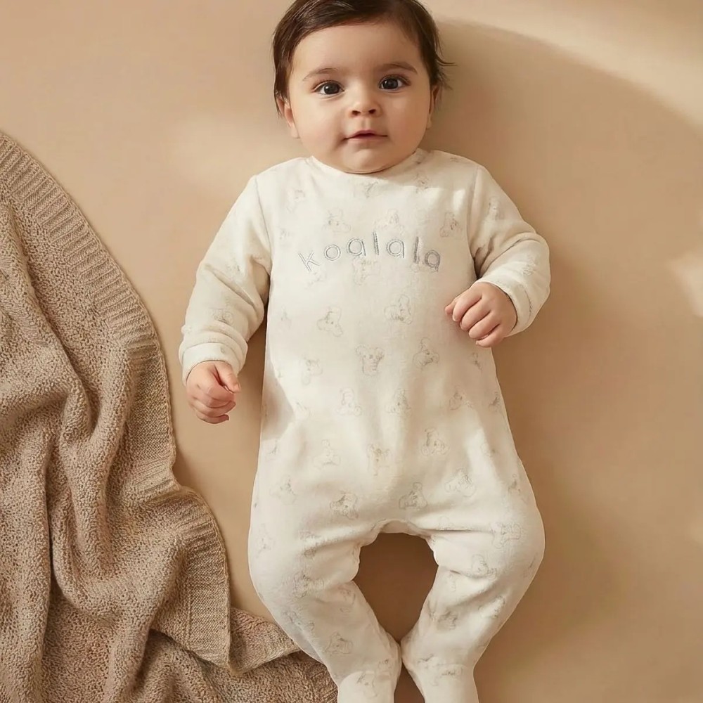 Pelele de Bebé de Velour Estampado "Koalala"  – Waterlemon Blanco