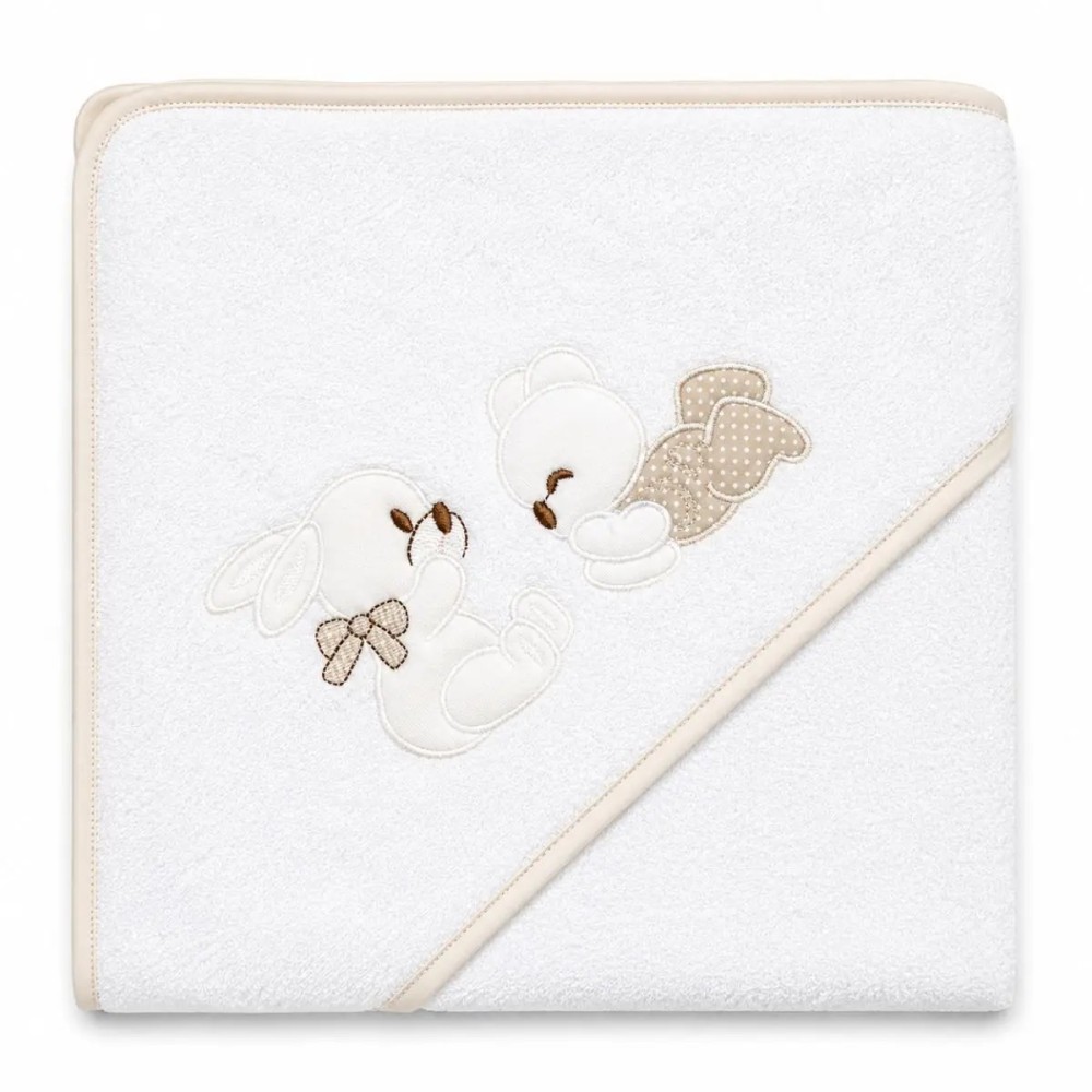 Capa de Baño Bebé Osito 100x100 cm (Blanco-Beige)