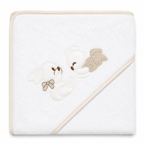 Capa de Baño Bebé Osito 100x100 cm (Blanco-Beige)