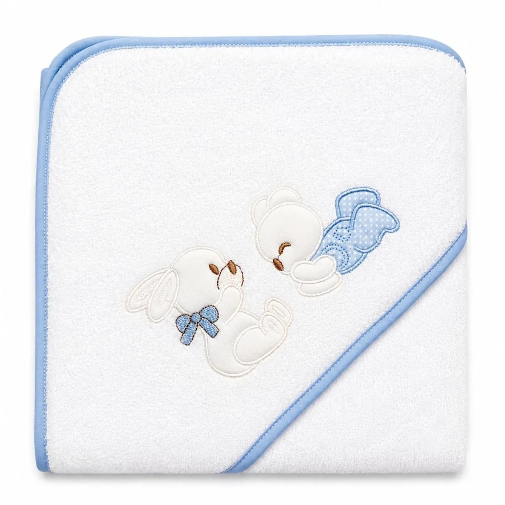 Capa de Baño Bebé Osito 100x100 cm (Blanco-Azul)