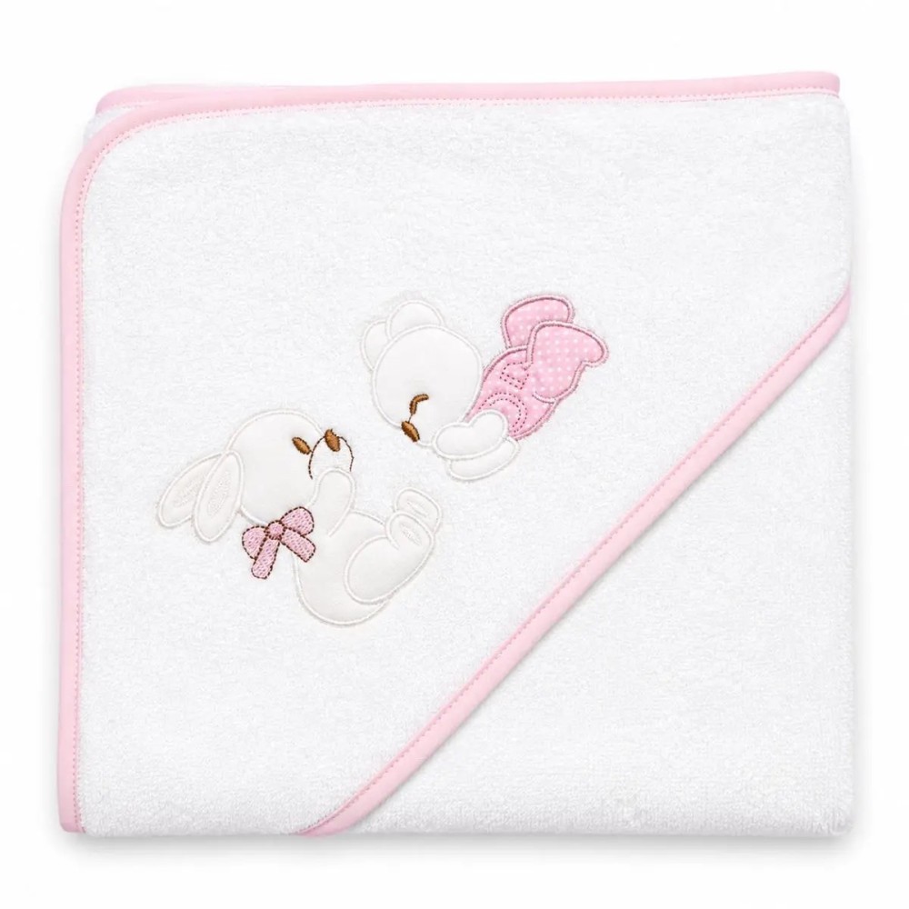 Capa de Baño Bebé Osito 100x100 cm (Blanco-Rosa)
