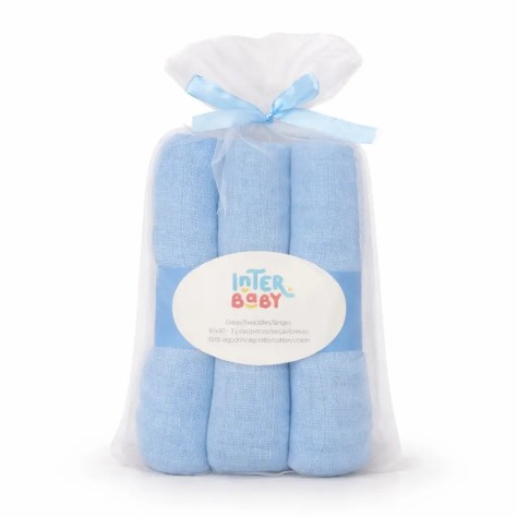 Pack 3 Gasas para Bebé 80x80 cm Modelo Lisas (Azul)