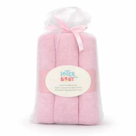 Pack 3 Gasas para Bebé 80x80 cm Modelo Lisas (Rosa)