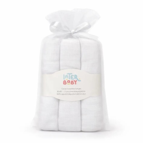 Pack 3 Gasas para Bebé 80x80 cm Modelo Lisas (Blanco)