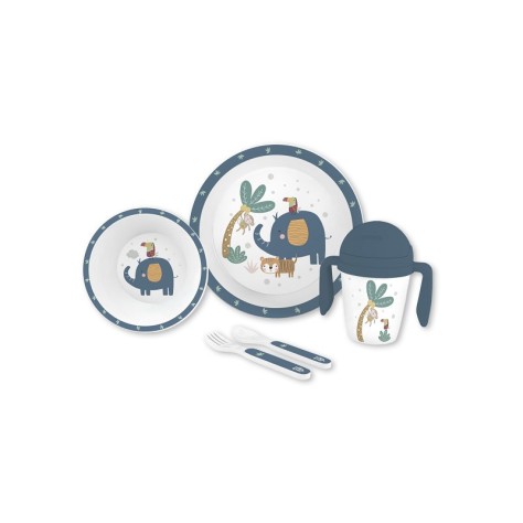 Set de Vajilla Infantil 5 Piezas – Modelo Jungla Azul