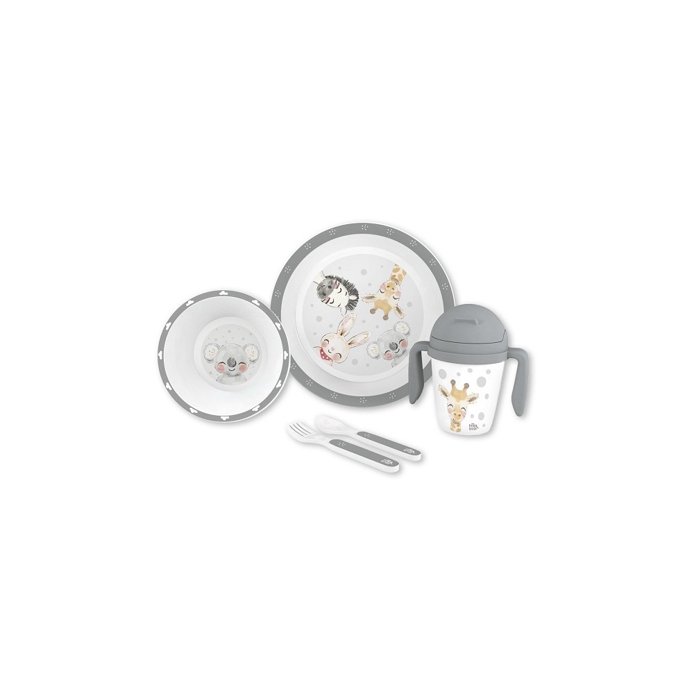 Set de Vajilla Infantil 5 Piezas – Modelo Acuarela Gris