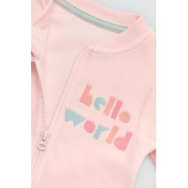 Pelele de Bebé Rosa "Hello World" | Manga Larga Afelpado