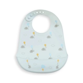 BABERO SILICONA ESTAMPADO MODELO ELEFANTES AZUL GRISACEO INTERBABY