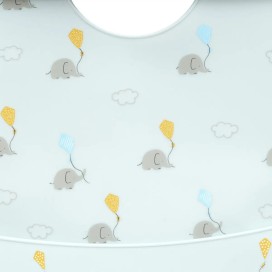 BABERO SILICONA ESTAMPADO MODELO ELEFANTES AZUL GRISACEO INTERBABY