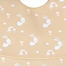 BABERO SILICONA ESTAMPADO CONEJITOS BEIGE