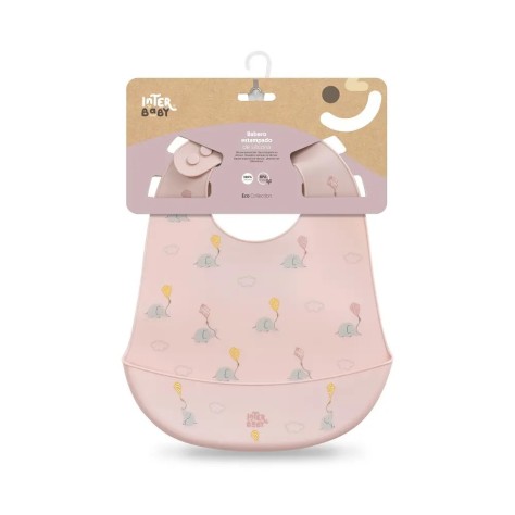 BABERO SILICONA ESTAMPADO ELEFANTES ROSA MAQUILLAJE INTERBABY