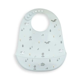 BABERO SILICONA ESTAMPADO MODELO FOREST AZUL GRISACEO INTERBABY