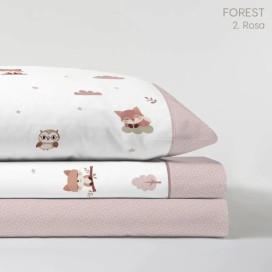 Juego de Sábanas Infantiles Forest Rosa - Estampado Animales del Bosque