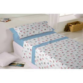Juego de sábanas infantiles de tela modelo Marine azul de la marca Karamelo