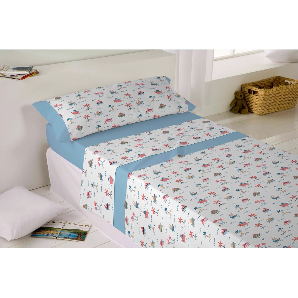 Juego de sábanas infantiles de tela modelo Marine azul de la marca Karamelo
