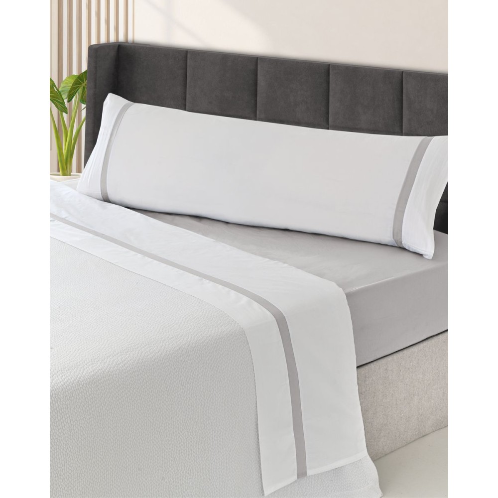Juego de Sábanas 100% Algodón Percal de 200 Hilos – Blanco y Gris Premium