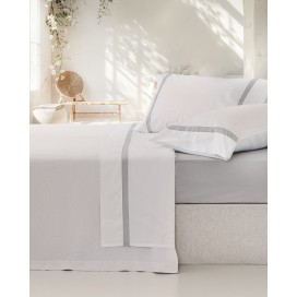 Juego de Sábanas 100% Algodón Percal de 200 Hilos – Blanco y Gris Premium