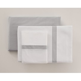Juego de Sábanas 100% Algodón Percal de 200 Hilos – Blanco y Gris Premium