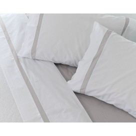 Juego de Sábanas 100% Algodón Percal de 200 Hilos – Blanco y Gris Premium