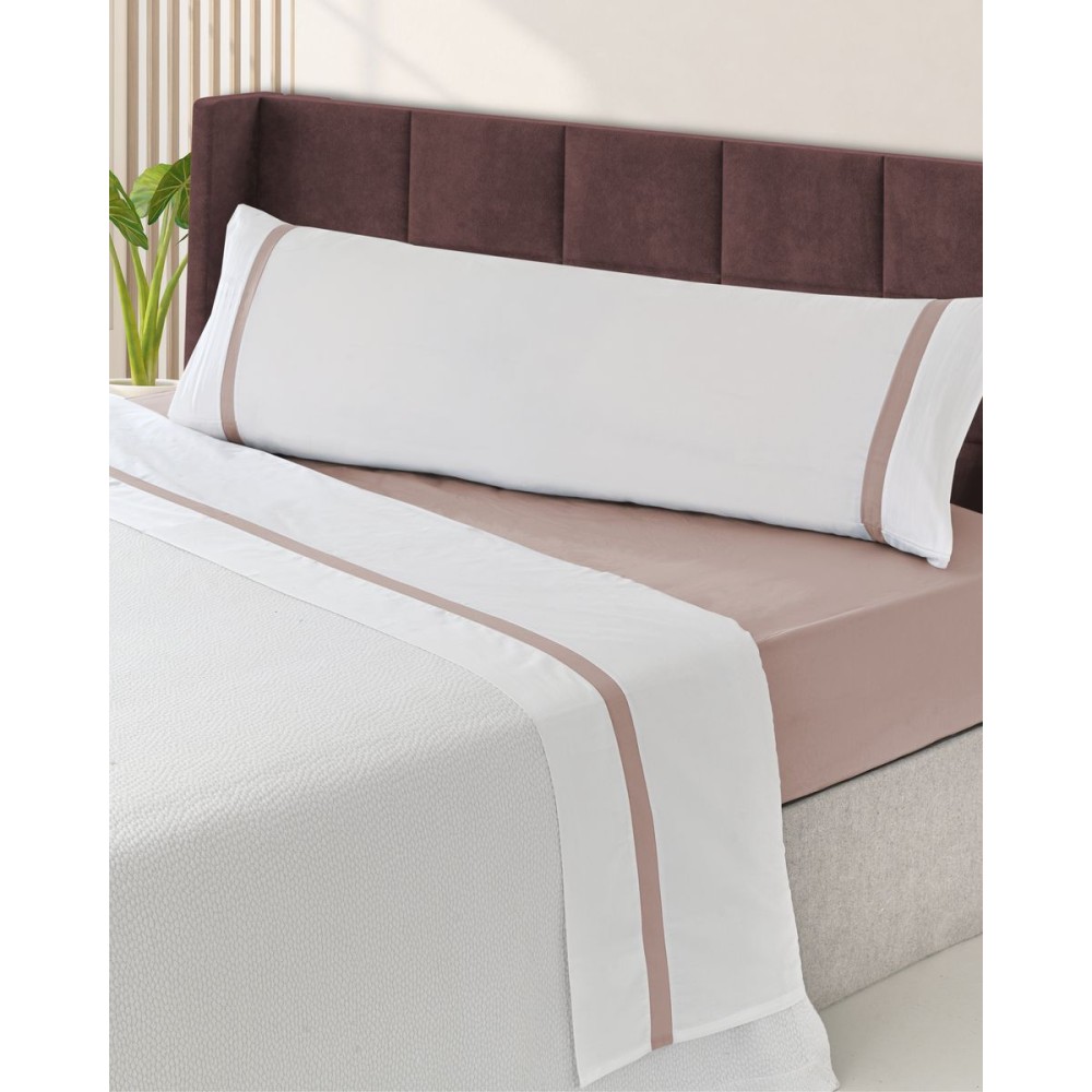 Juego de Sábanas 100% Algodón Percal de 200 Hilos – Blanco y Rosa Premium