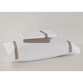 Juego de Sábanas 100% Algodón Percal de 200 Hilos – Blanco y Taupe Elegante