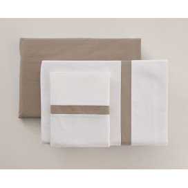Juego de Sábanas 100% Algodón Percal de 200 Hilos – Blanco y Taupe Elegante
