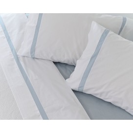 Juego de Sábanas 100% Algodón Percal de 200 Hilos – Blanco y Azul Premium