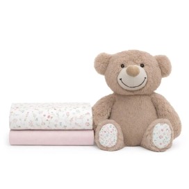 Set de Regalo: Peluche con Cascabel y Gasas - Oso Pétalos Flores Interbaby