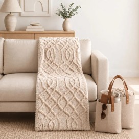 Plaid Sherpa Style Dolz Beige 130x160 cm con Bolso Revistero