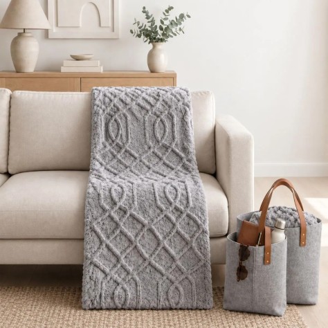 Plaid Sherpa Style Dolz Gris 130x160 cm con Bolso Revistero