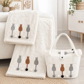 Plaid Cats Dolz Nature 130x160 cm con Bolso Revistero