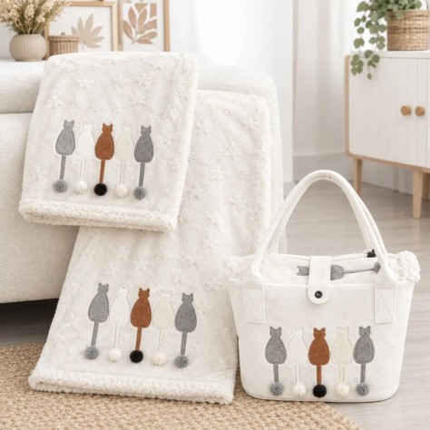 Plaid Cats Dolz Nature 130x160 cm con Bolso Revistero