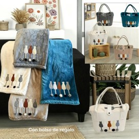 Plaid Cats Dolz Beige 130x160 cm con Bolso Revistero