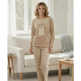 Pijama de Mujer Velvet con Oso y Rayas - Modelo Andrea