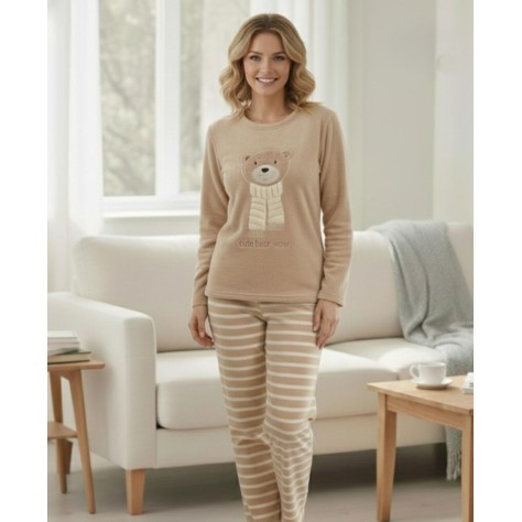 Pijama de Mujer Velvet con Oso y Rayas - Modelo Andrea