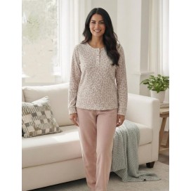 Pijama de Mujer Velvet Estampado Animal Print con Botones - Modelo marina