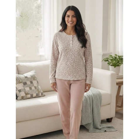 Pijama de Mujer Velvet Estampado Animal Print con Botones - Modelo marina