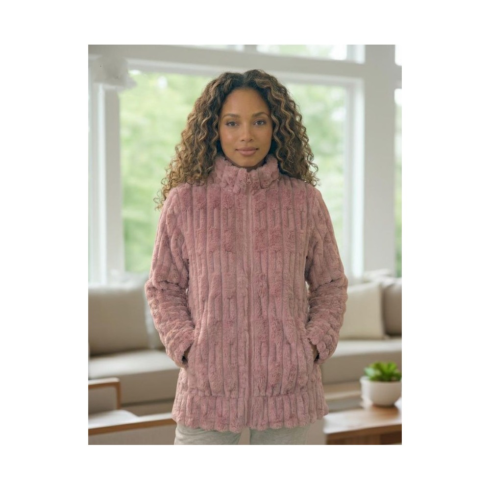 Chaqueta de Mujer de Muflón Rosa con Cremallera y Bolsillos (Modelo Manuela)