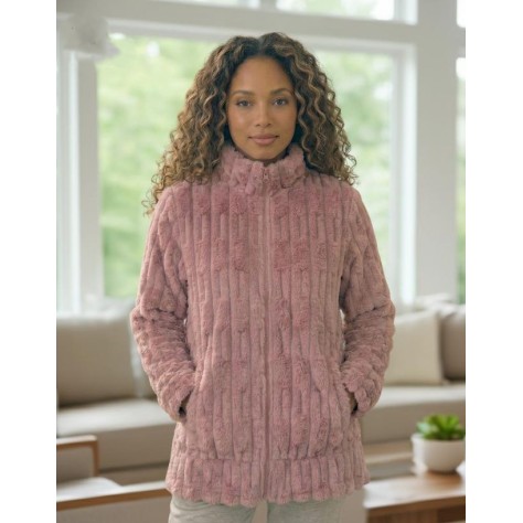 Chaqueta de Mujer de Muflón Rosa con Cremallera y Bolsillos (Modelo Manuela)