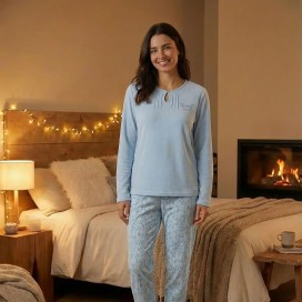 Pijama de mujer de punto Waterlemon azul cielo – Love Yourself