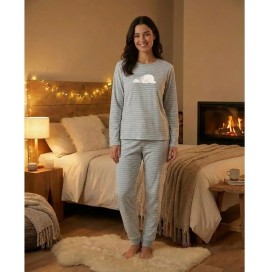 Pijama de mujer de punto Waterlemon gris con oso polar