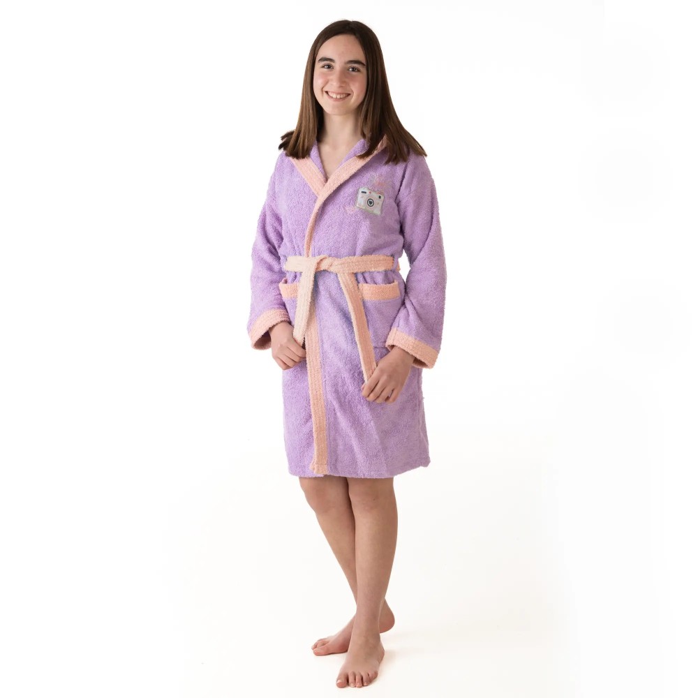Albornoz Infantil Selfie – 100% Algodón de Rizo en Color Lavanda