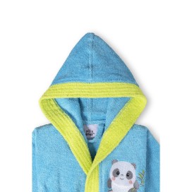 Albornoz Infantil Rizo Panda Turquesa 100% Algodón – Suavidad y Absorción